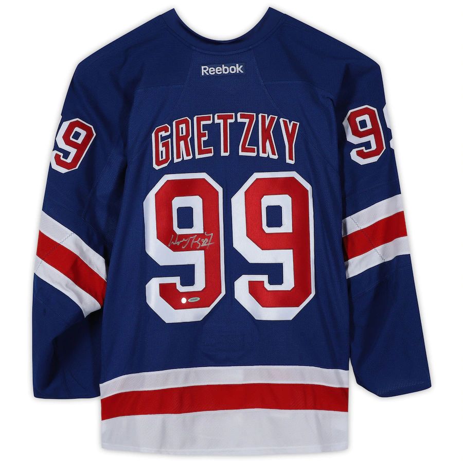 NY.Rangers #99 Wayne Gretzky Autographed Blue Reebok Premier Jersey Stitched American Hockey Jerseys - Main View