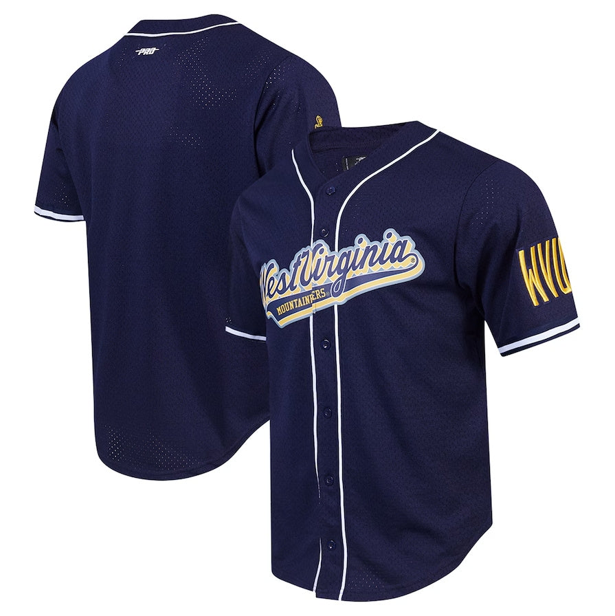 W.Virginia Mountaineers Pro Standard Mesh Full-Button Replica Baseball Jersey - Navy American College Jerseys - Main View