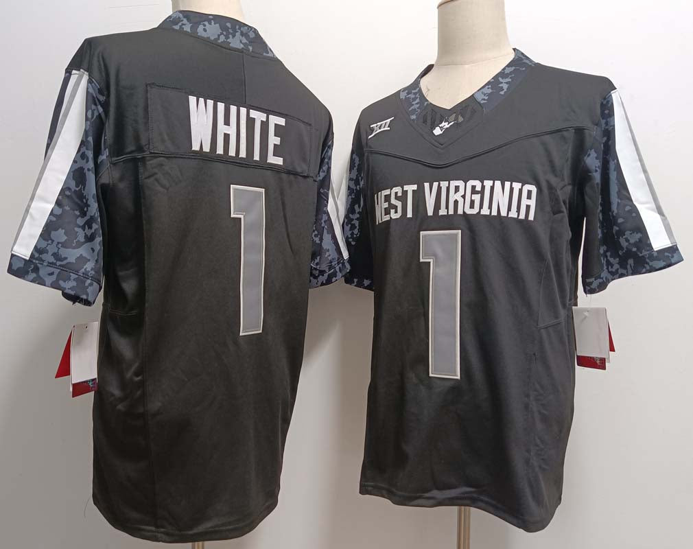W.Virginia Mountaineers #1 Jahiem White Black FUSE American College Jerseys - Main View