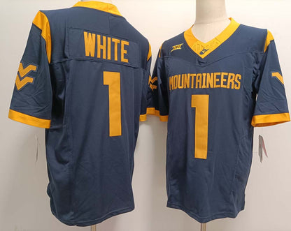 W.Virginia Mountaineers #1 Jahiem White Navy FUSE American College Jerseys - Main View