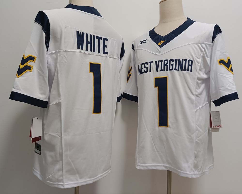 W.Virginia Mountaineers #1 Jahiem White White FUSE American College Jerseys - Main View