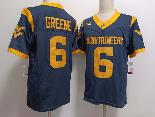 W.Virginia Mountaineers #6 Garrett Greene Navy FUSE Stitched American College Jerseys - Main View