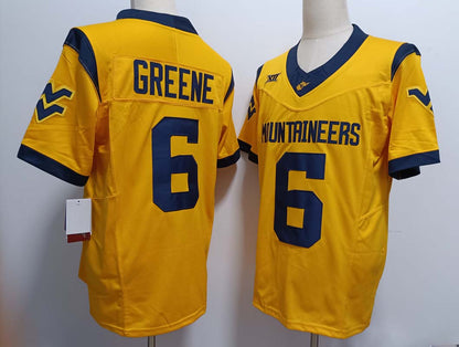 W.Virginia Mountaineers #6 Garrett Greene Yellow FUSE Stitched American College Jerseys - Main View