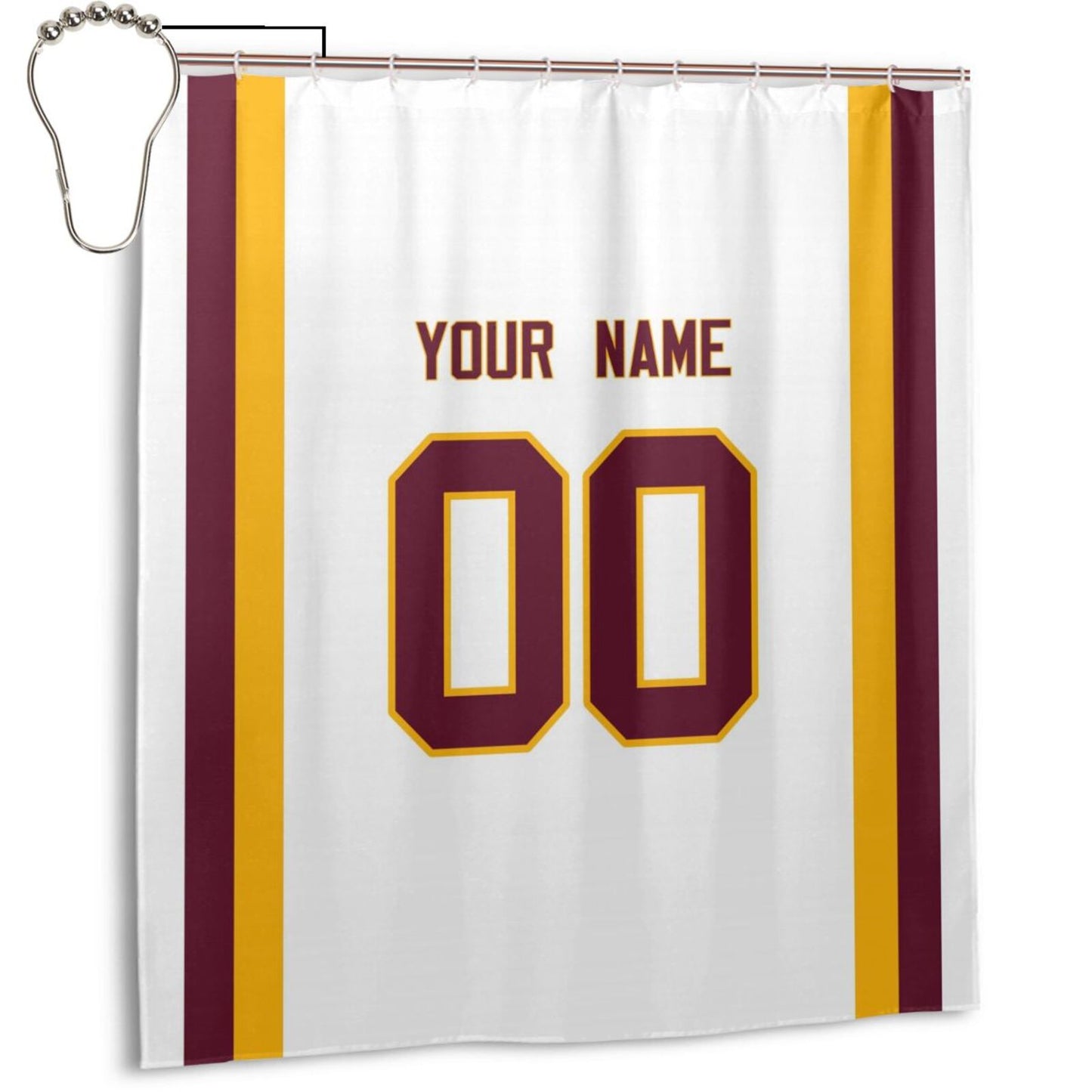 Custom W.Commanders Football style personalized shower curtain custom design name and number set of 12 shower curtain hooks Rings view 11