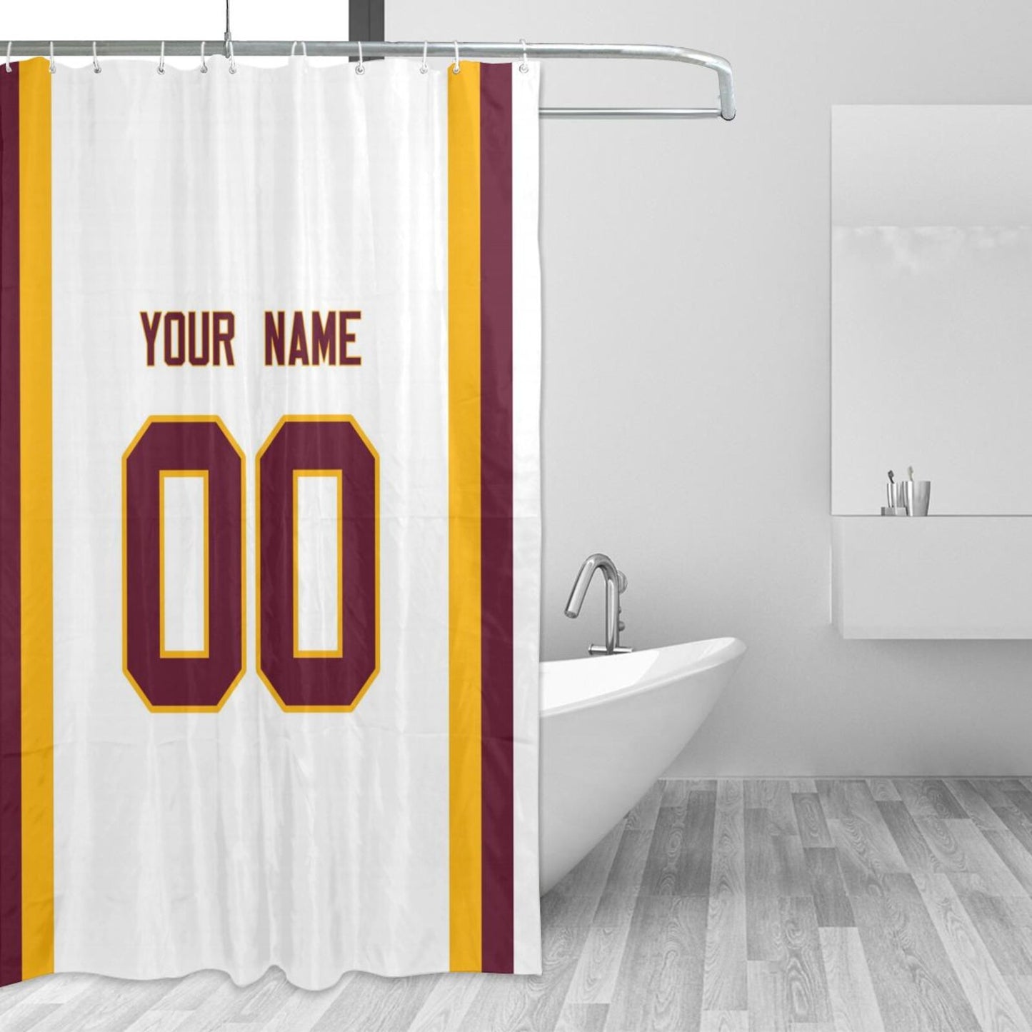 Custom W.Commanders Football style personalized shower curtain custom design name and number set of 12 shower curtain hooks Rings view 12