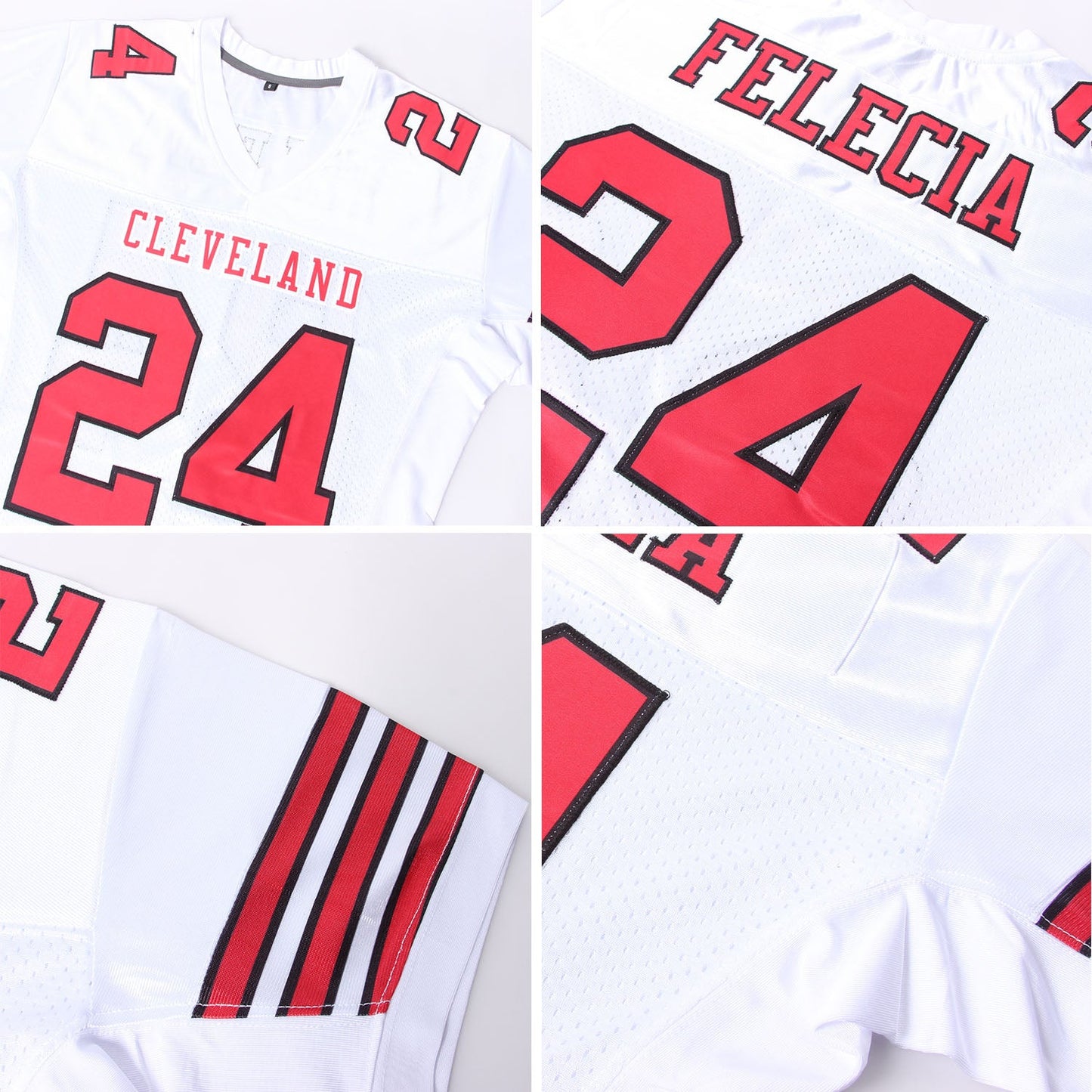 Custom White Red-Black Mesh Authentic Football Jersey view 7