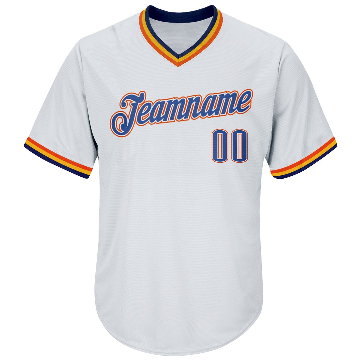 Custom White Blue Navy-Orange Authentic Throwback Rib-Knit Baseball Jersey Shirt view 2