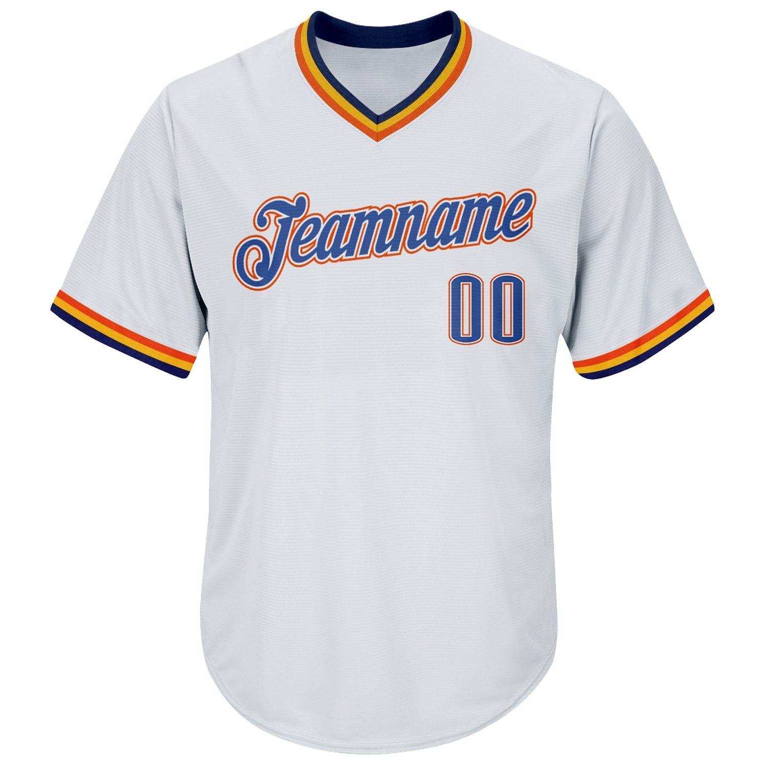 Custom White Blue Navy-Orange Authentic Throwback Rib-Knit Baseball Jersey Shirt view 2