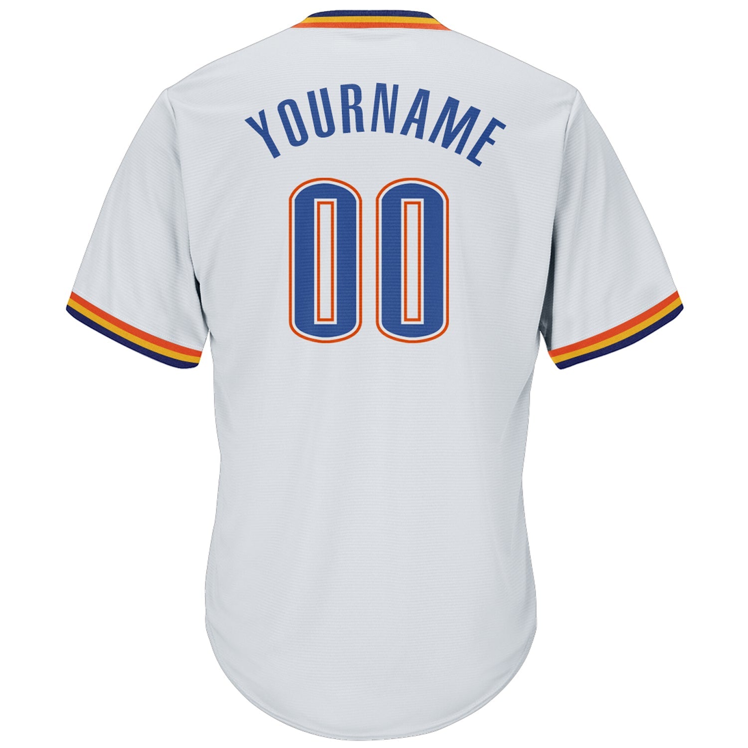 Custom White Blue Navy-Orange Authentic Throwback Rib-Knit Baseball Jersey Shirt view 3