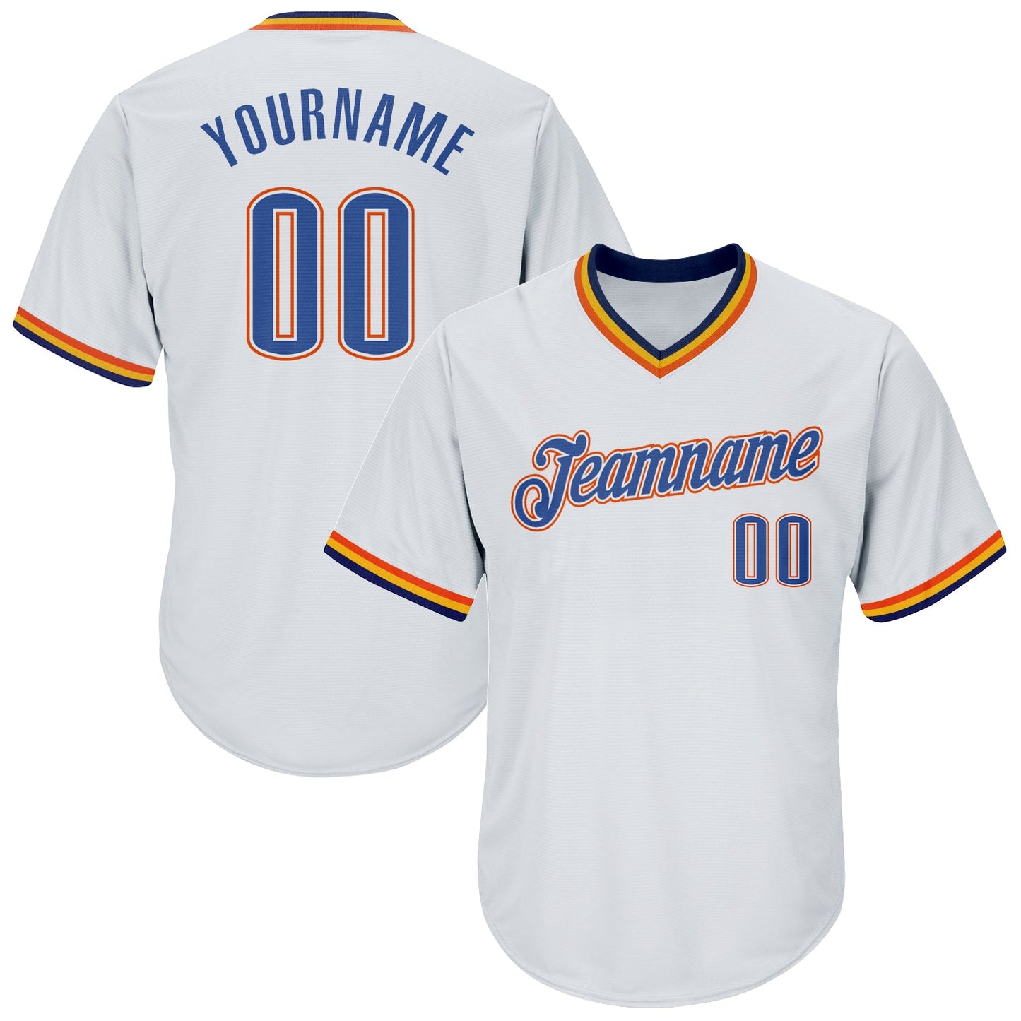 Custom White Blue Navy-Orange Authentic Throwback Rib-Knit Baseball Jersey Shirt - Main View