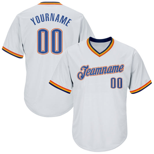 Custom White Blue Navy-Orange Authentic Throwback Rib-Knit Baseball Jersey Shirt - Main View