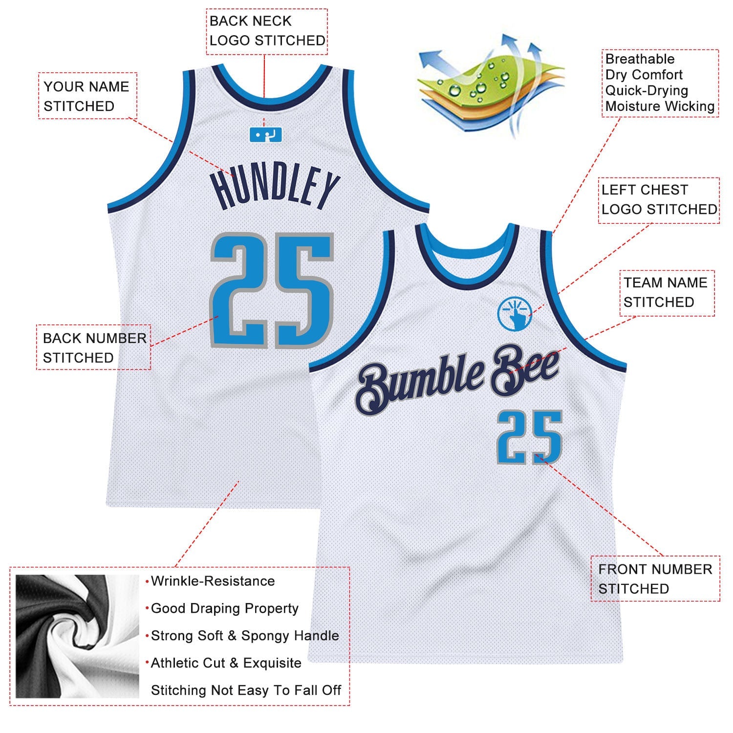Custom White Blue-Navy Authentic Throwback Basketball Jersey view 2