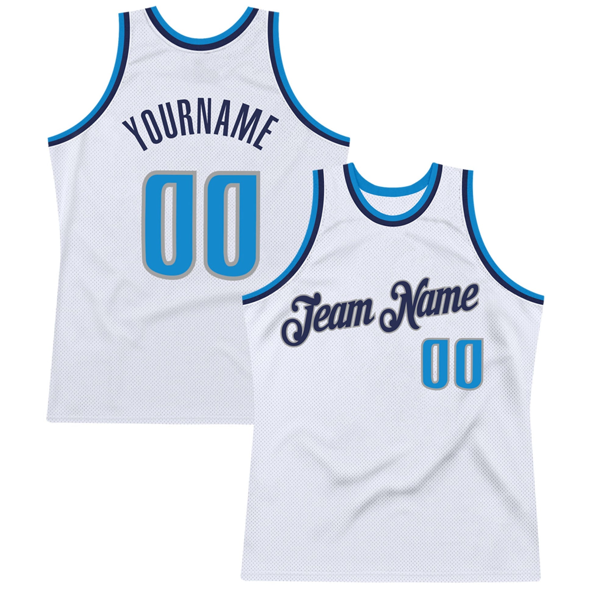 Custom White Blue-Navy Authentic Throwback Basketball Jersey - Main View