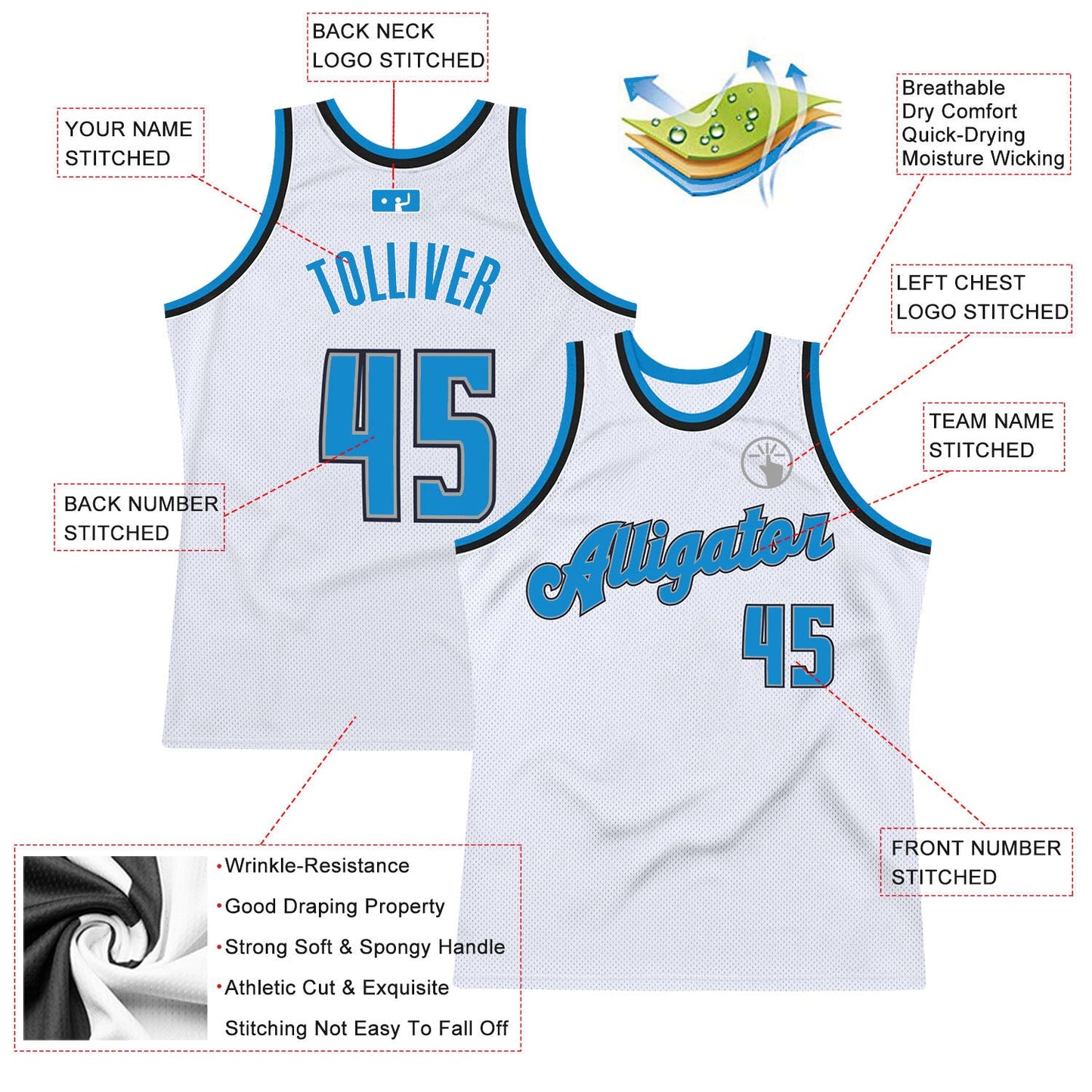 Custom White Blue-Black Authentic Throwback Basketball Jersey view 2