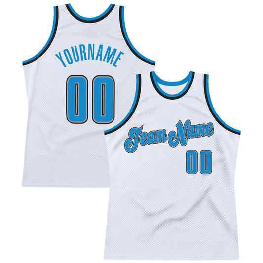 Custom White Blue-Black Authentic Throwback Basketball Jersey - Main View
