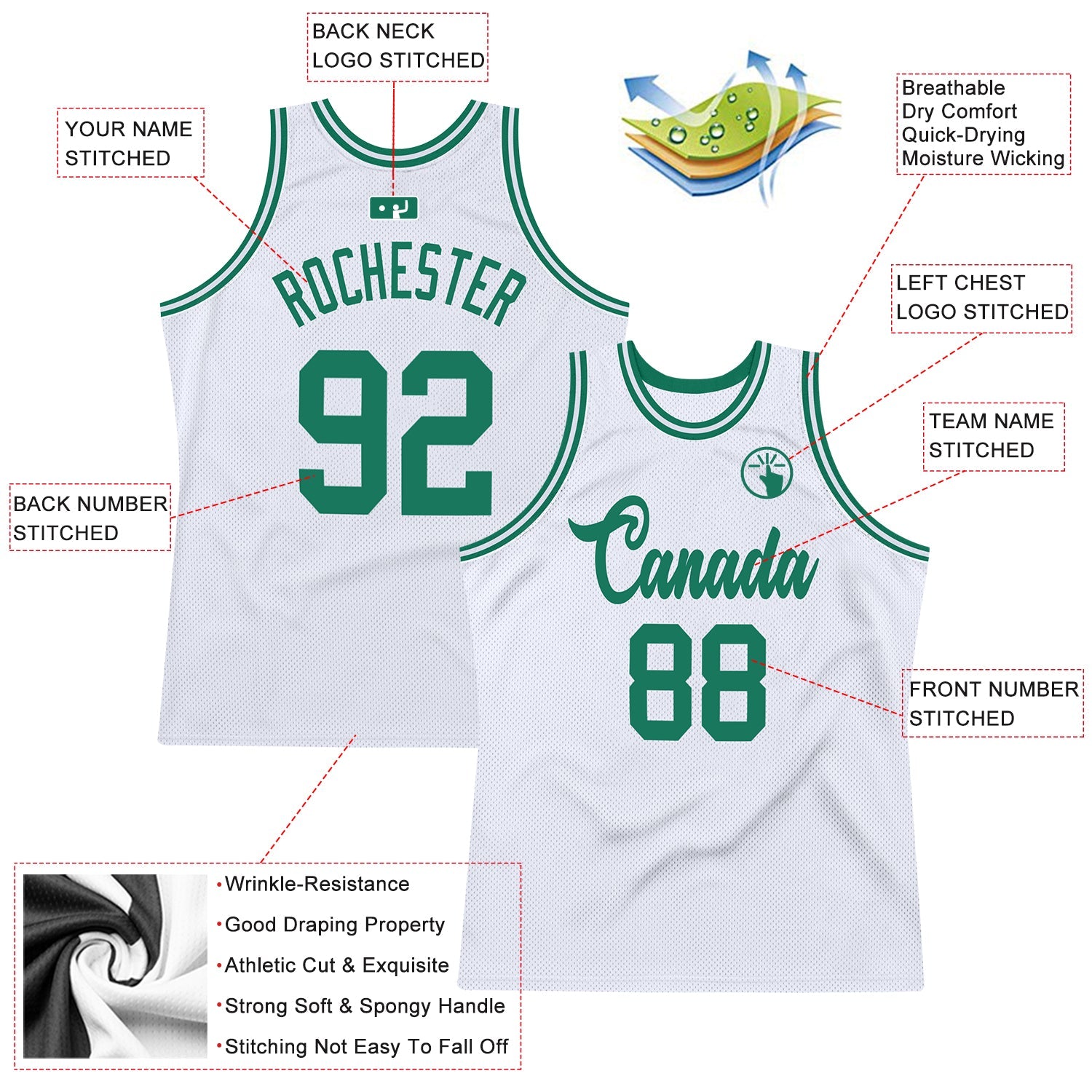 Custom White Kelly Green Authentic Throwback Basketball Jersey view 2