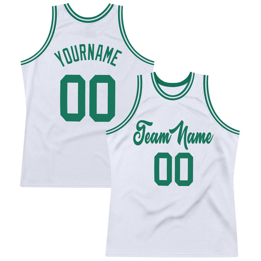 Custom White Kelly Green Authentic Throwback Basketball Jersey - Main View