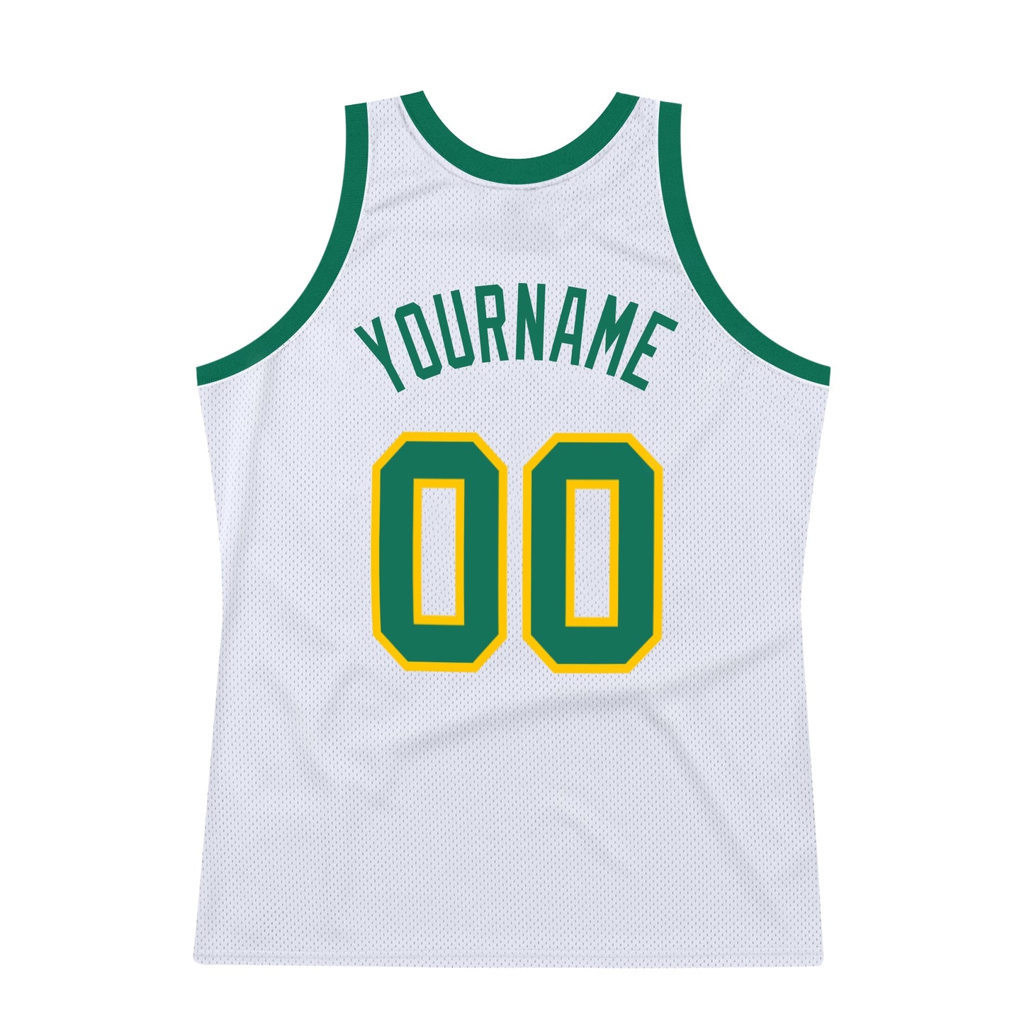 Custom White Kelly Green-Gold Authentic Throwback Basketball Jersey view 6