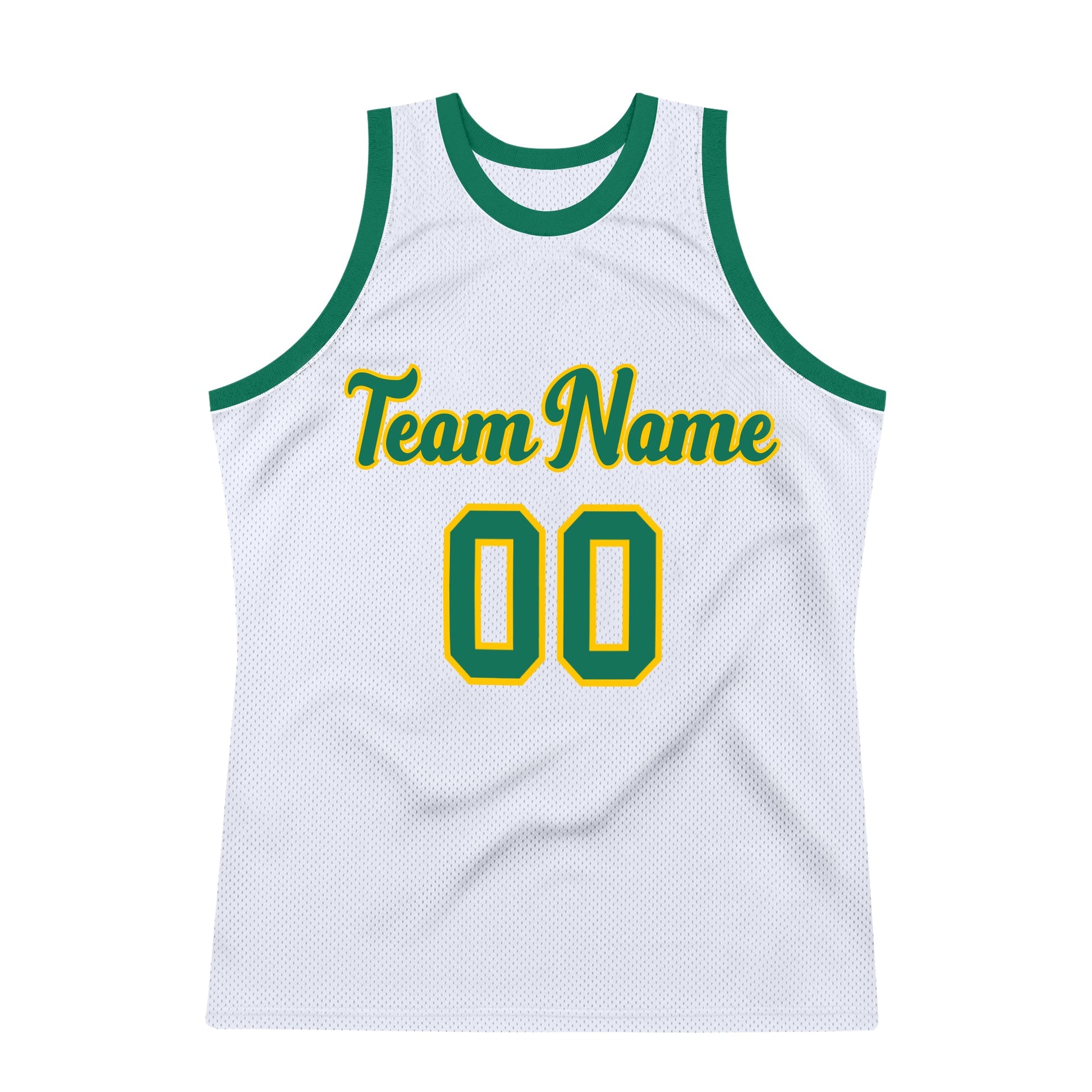 Custom White Kelly Green-Gold Authentic Throwback Basketball Jersey view 7