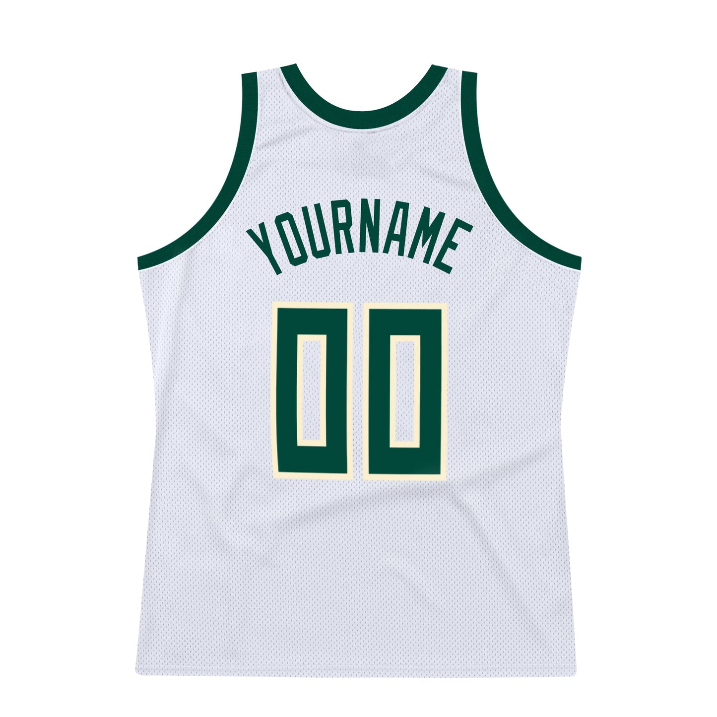 Custom White Hunter Green-Cream Authentic Throwback Basketball Jersey view 6