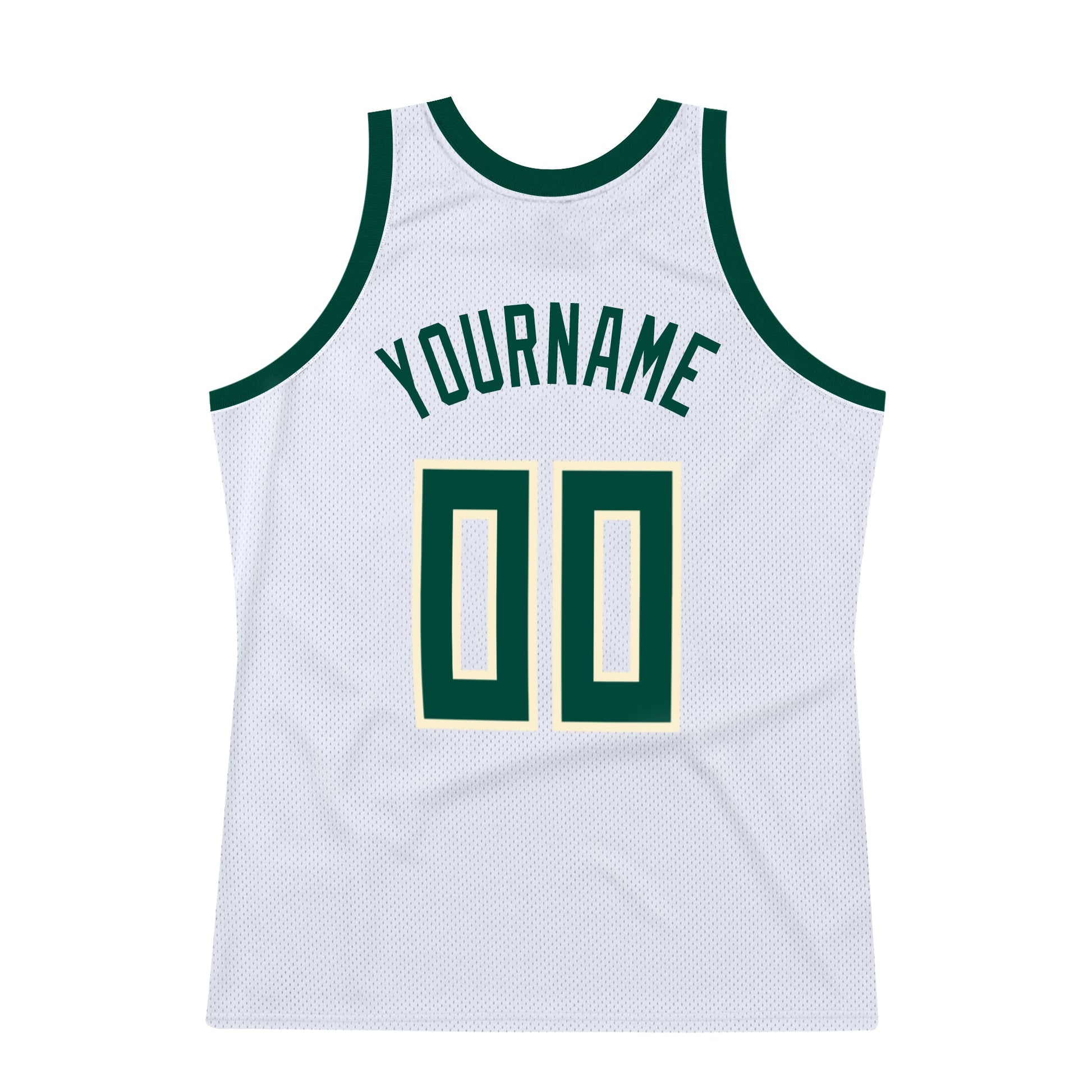 Custom White Hunter Green-Cream Authentic Throwback Basketball Jersey view 6