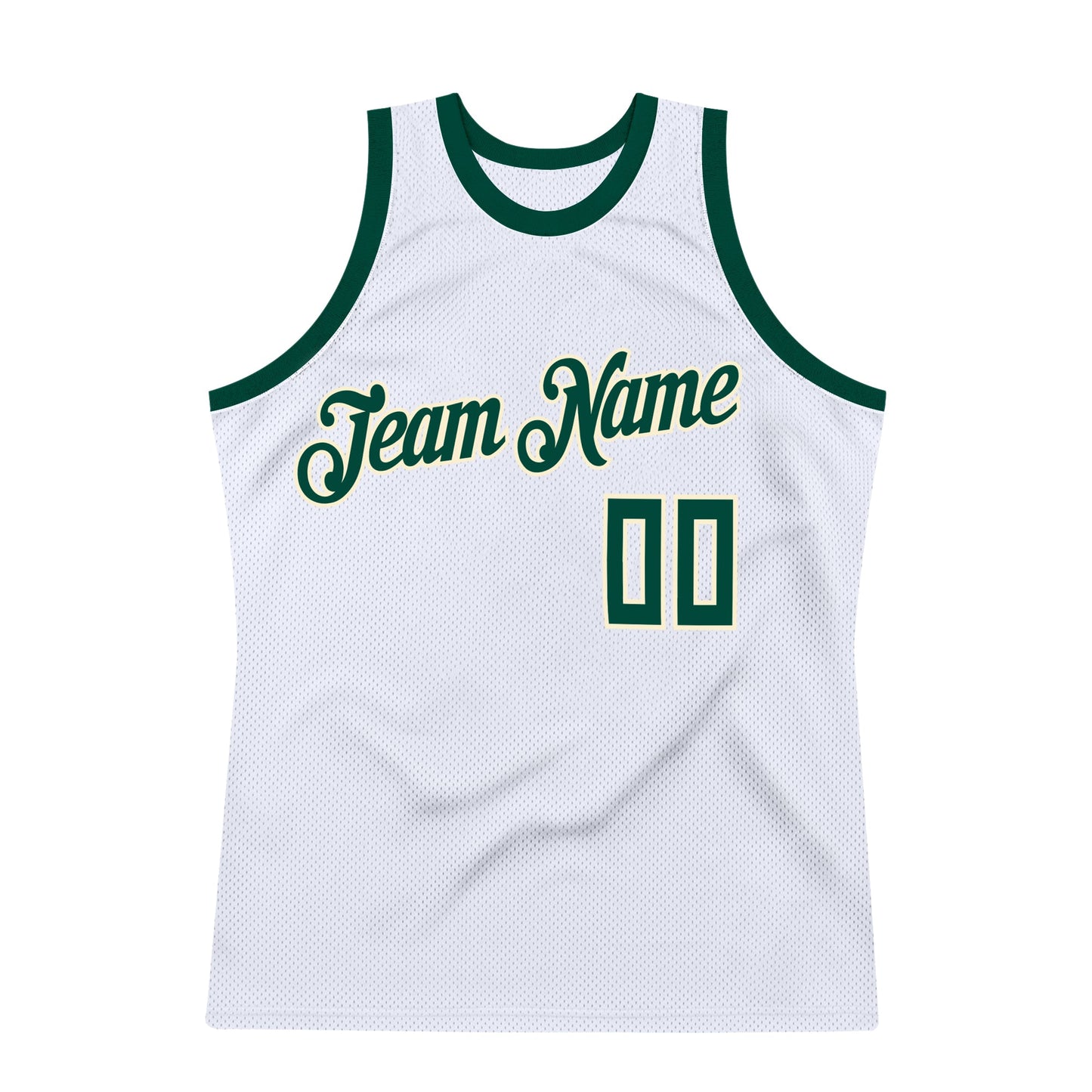 Custom White Hunter Green-Cream Authentic Throwback Basketball Jersey view 7