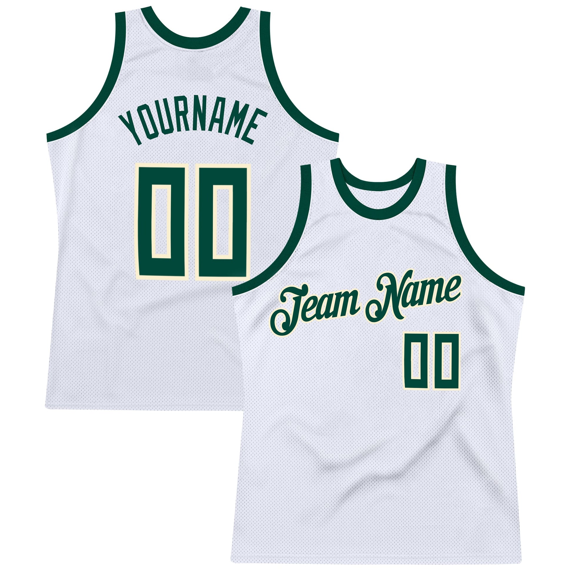 Custom White Hunter Green-Cream Authentic Throwback Basketball Jersey - Main View