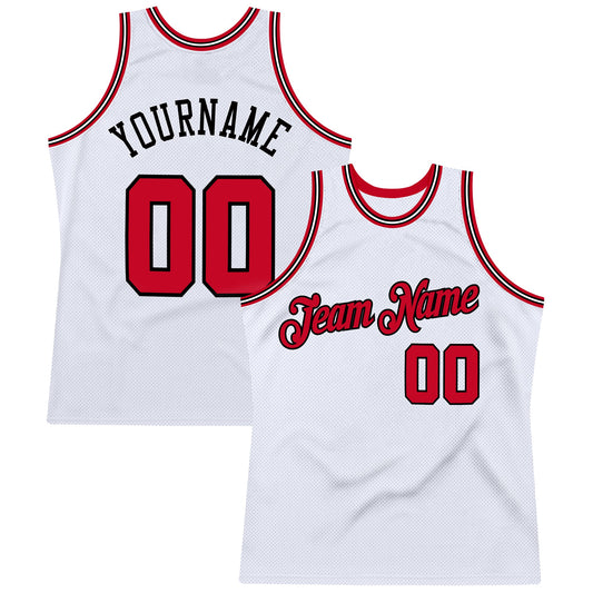 Custom White Red-Black Authentic Throwback Basketball Jersey - Main View