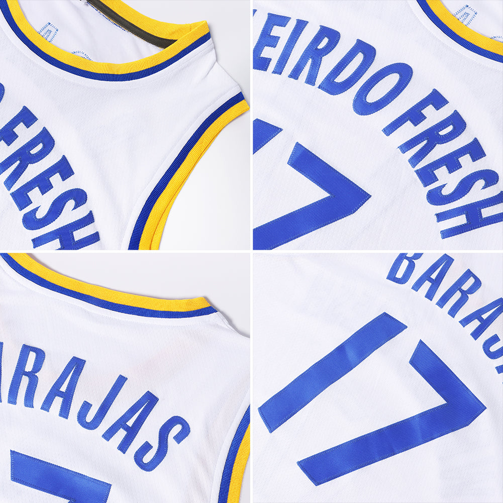 Custom White Royal-Red Authentic Throwback Basketball Jersey view 5