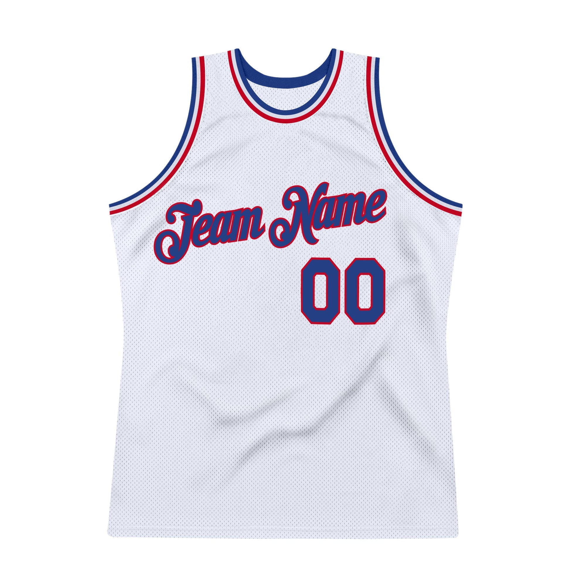 Custom White Royal-Red Authentic Throwback Basketball Jersey view 7