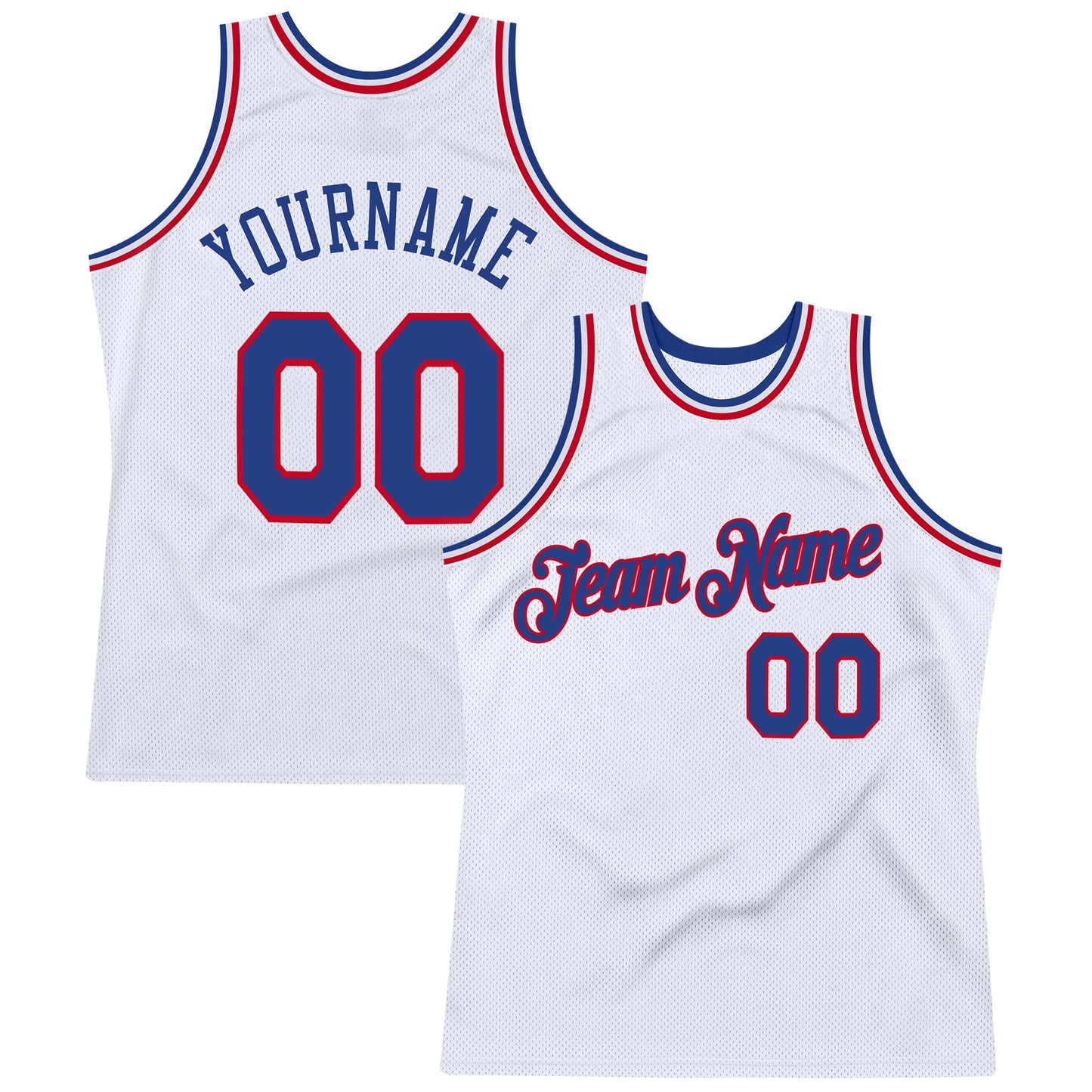 Custom White Royal-Red Authentic Throwback Basketball Jersey - Main View