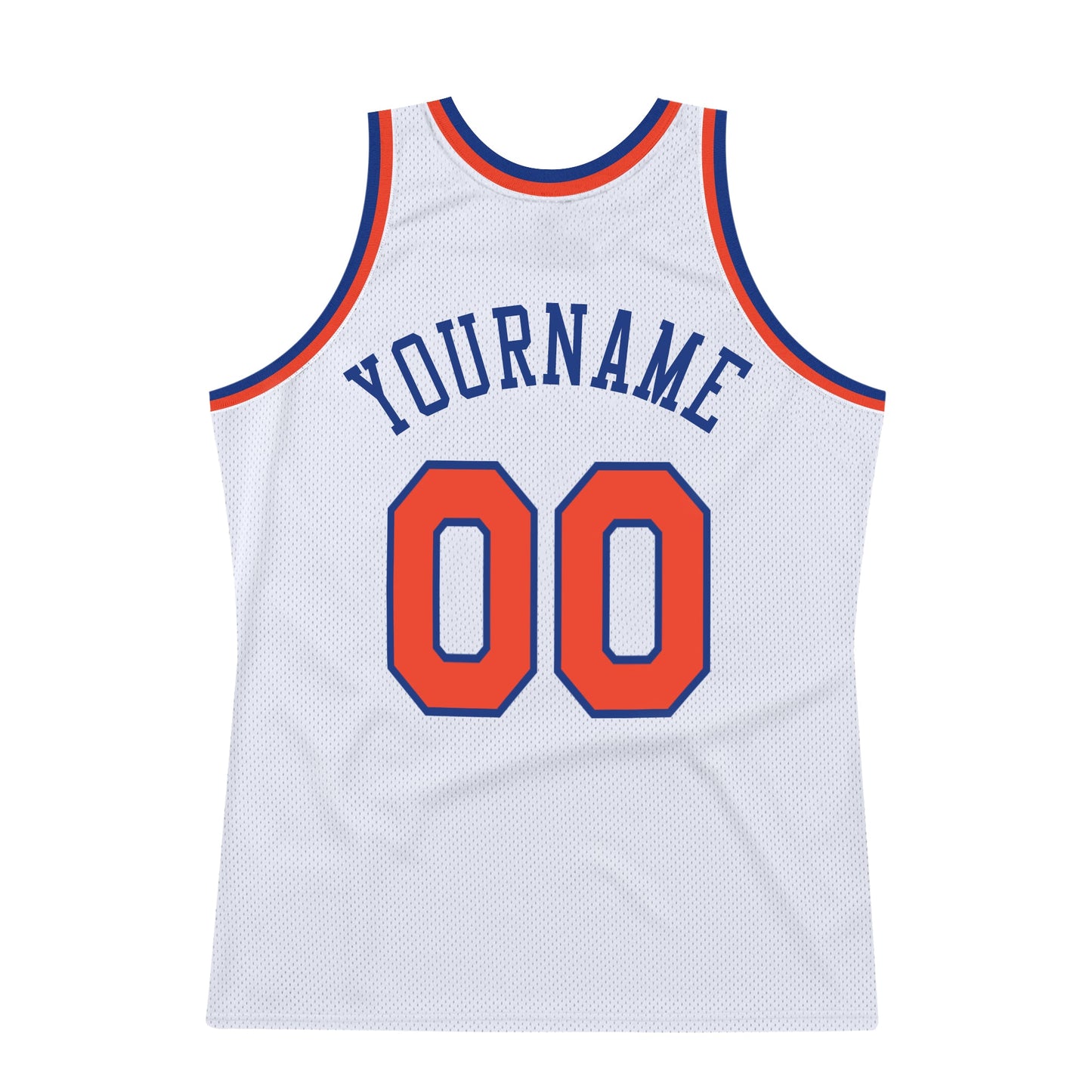 Custom White Orange-Royal Authentic Throwback Basketball Jersey view 6
