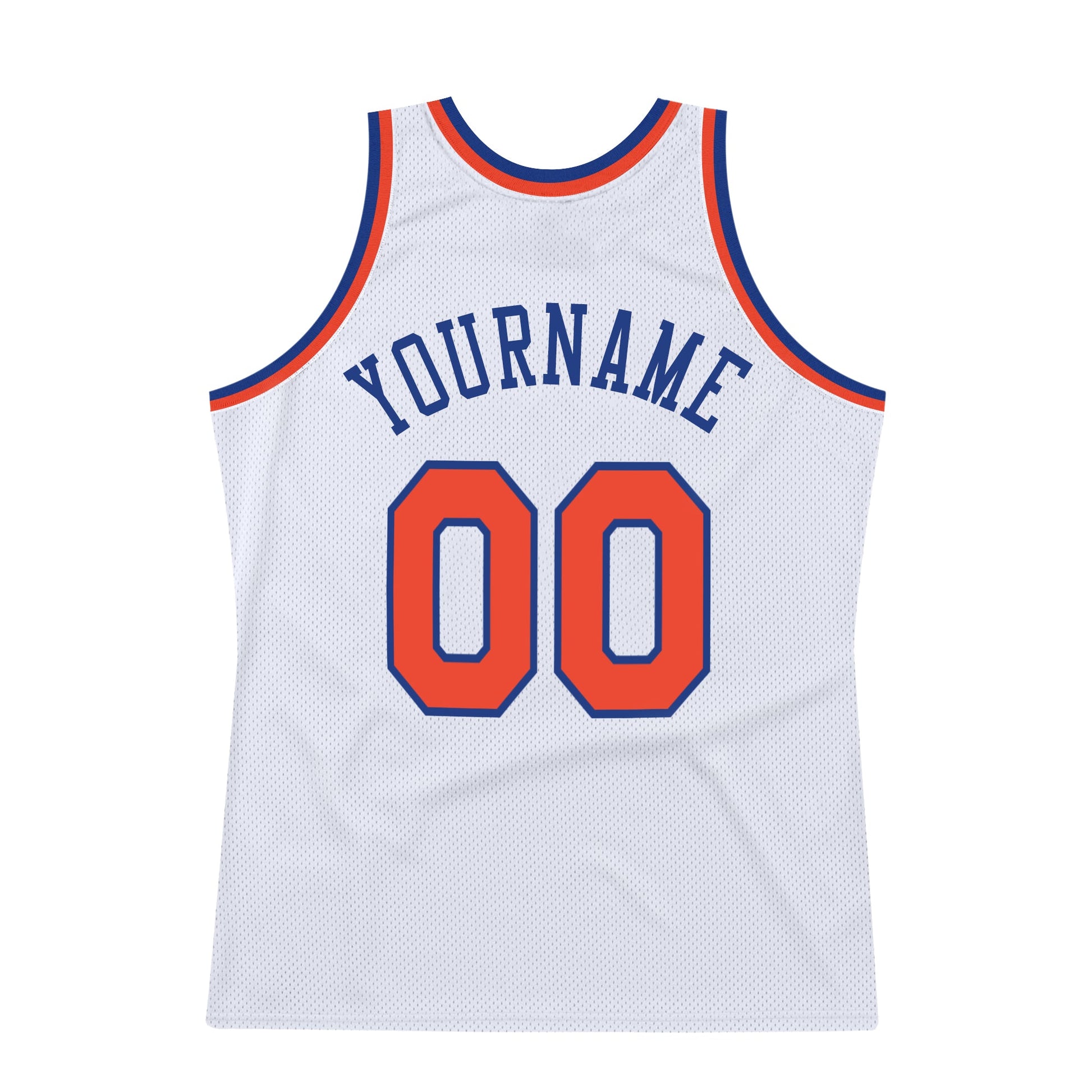 Custom White Orange-Royal Authentic Throwback Basketball Jersey view 6