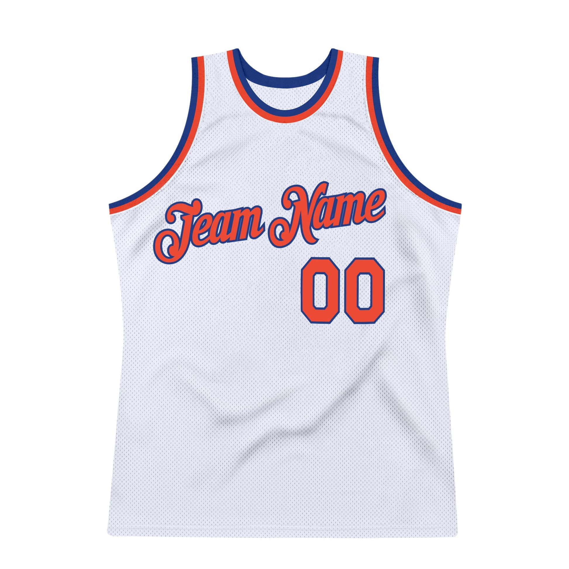 Custom White Orange-Royal Authentic Throwback Basketball Jersey view 7