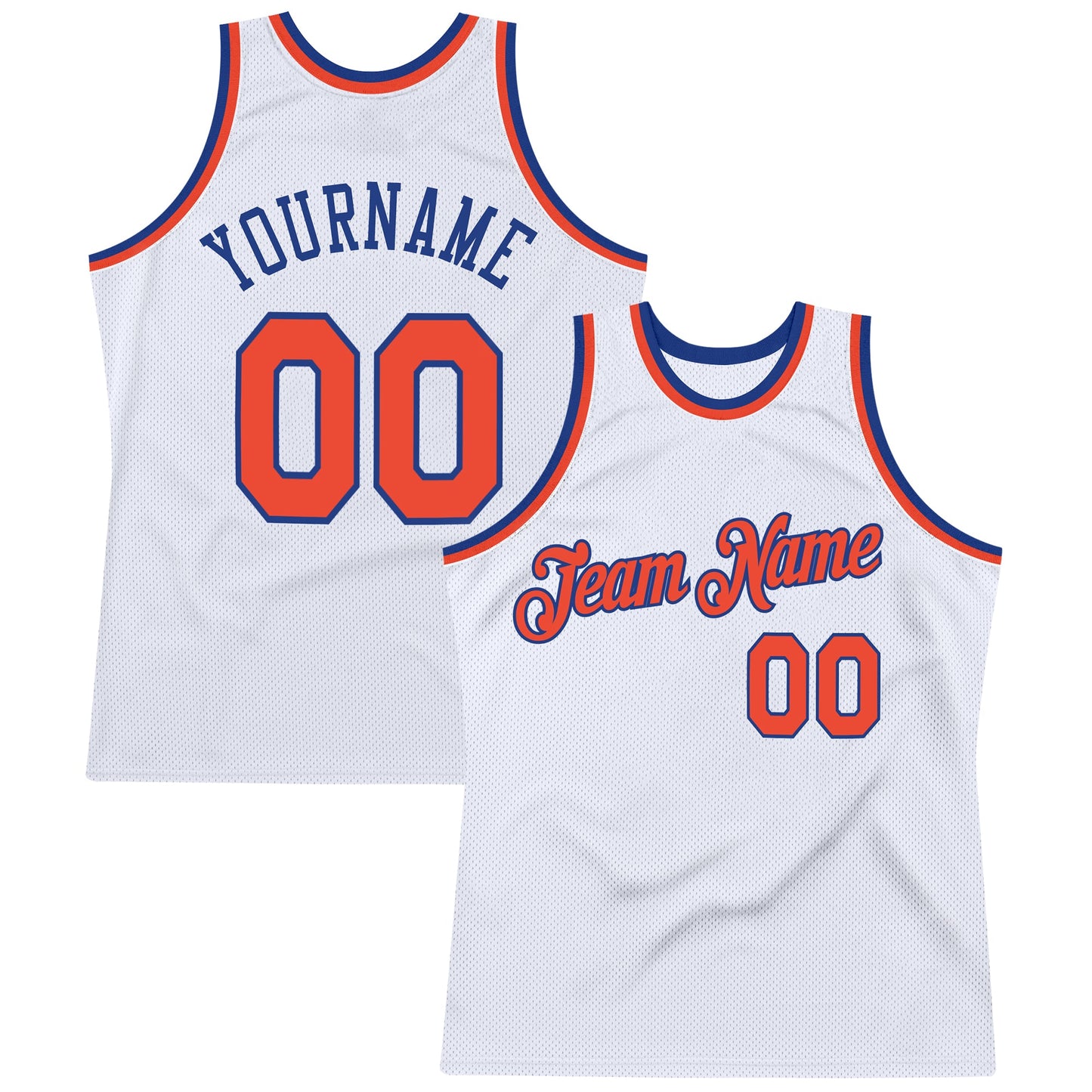 Custom White Orange-Royal Authentic Throwback Basketball Jersey - Main View