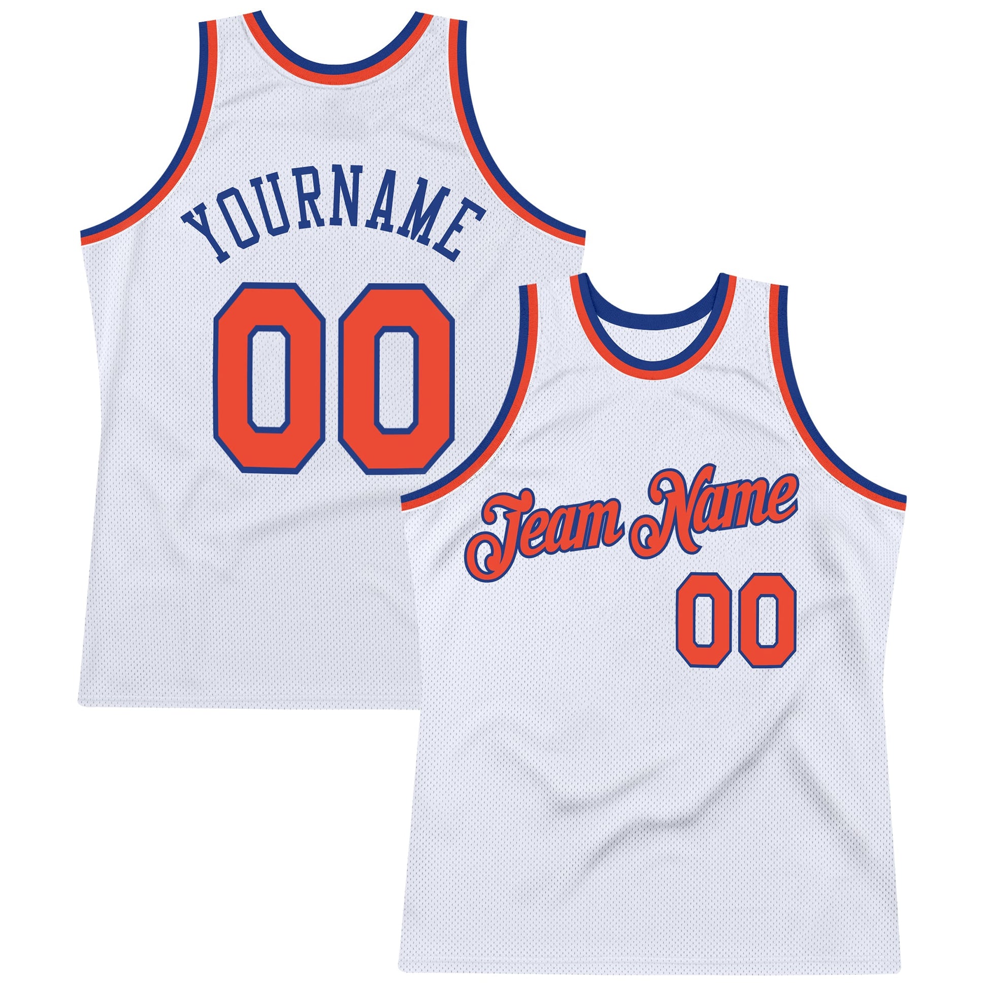 Custom White Orange-Royal Authentic Throwback Basketball Jersey - Main View