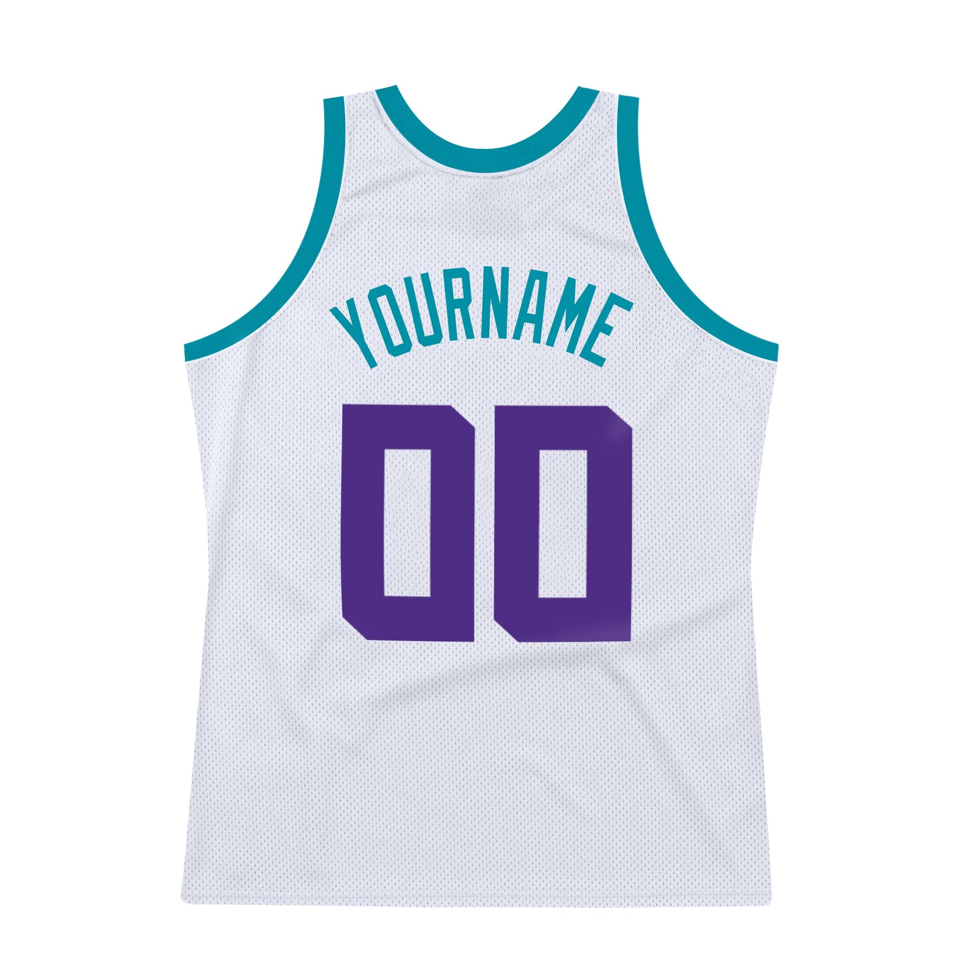 Custom White Purple-Teal Authentic Throwback Basketball Jersey view 6