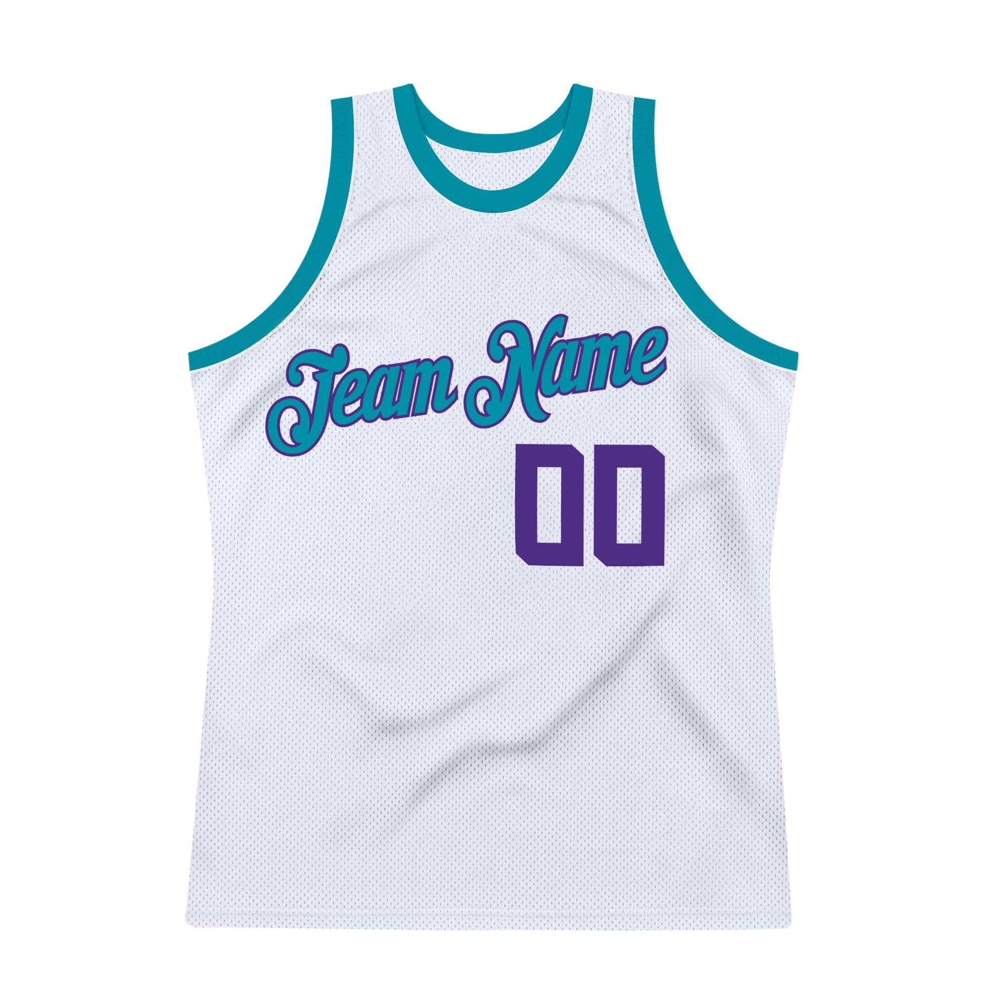 Custom White Purple-Teal Authentic Throwback Basketball Jersey view 7