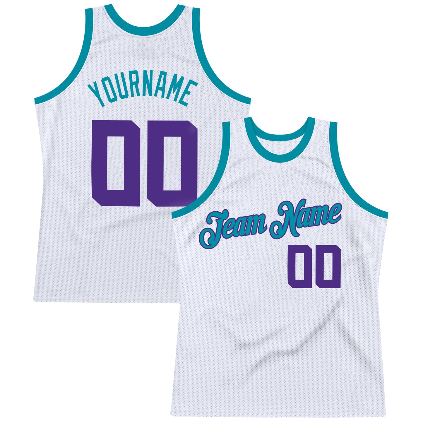 Custom White Purple-Teal Authentic Throwback Basketball Jersey - Main View
