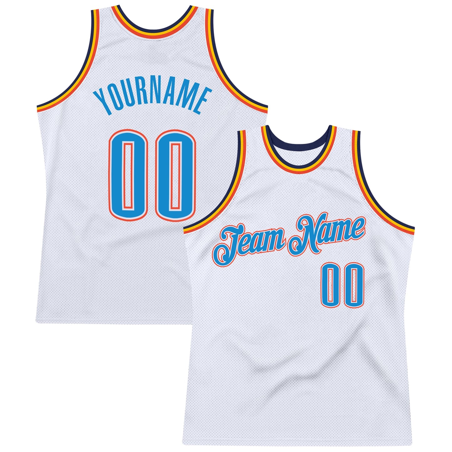 Custom White Blue-Orange Authentic Throwback Basketball Jersey - Main View