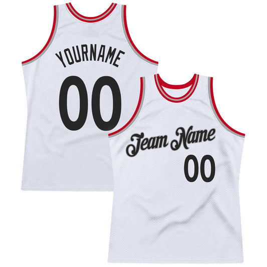 Custom White Black-Red Authentic Throwback Basketball Jersey - Main View