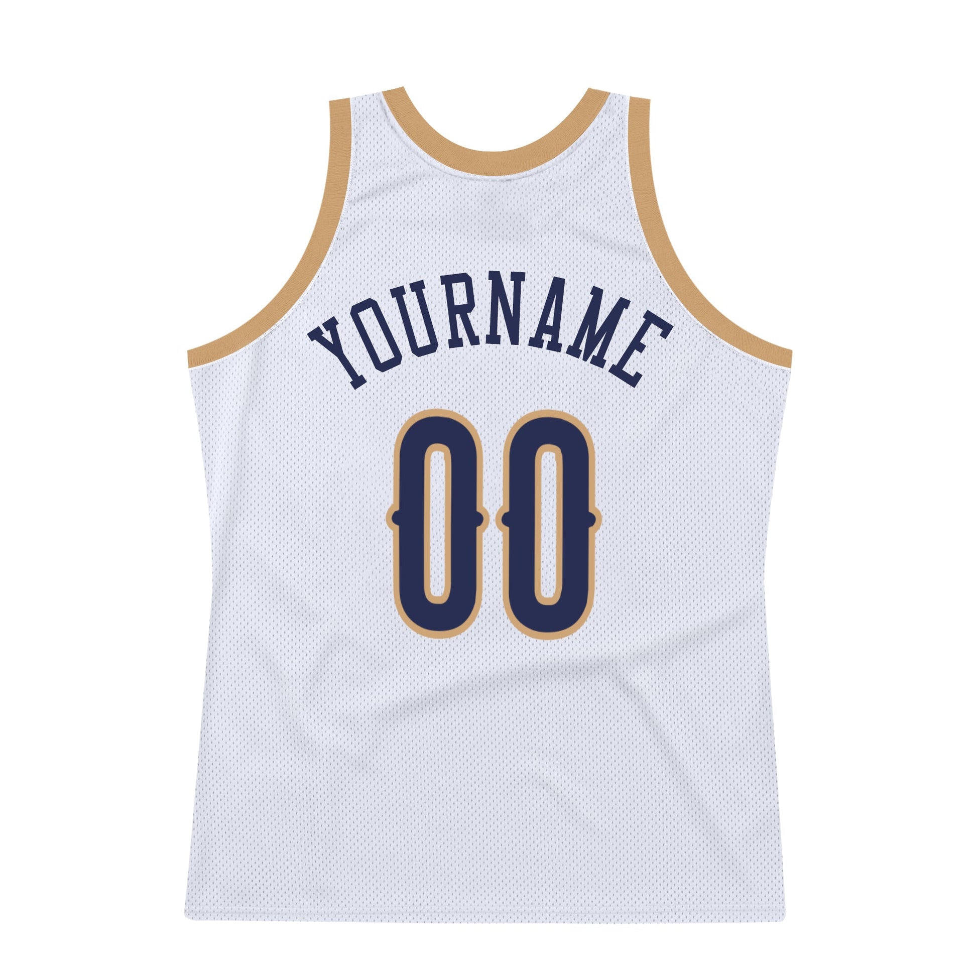 Custom White Navy-Old Gold Authentic Throwback Basketball Jersey view 6