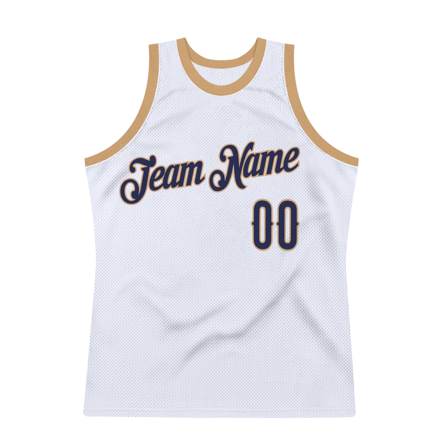Custom White Navy-Old Gold Authentic Throwback Basketball Jersey view 7