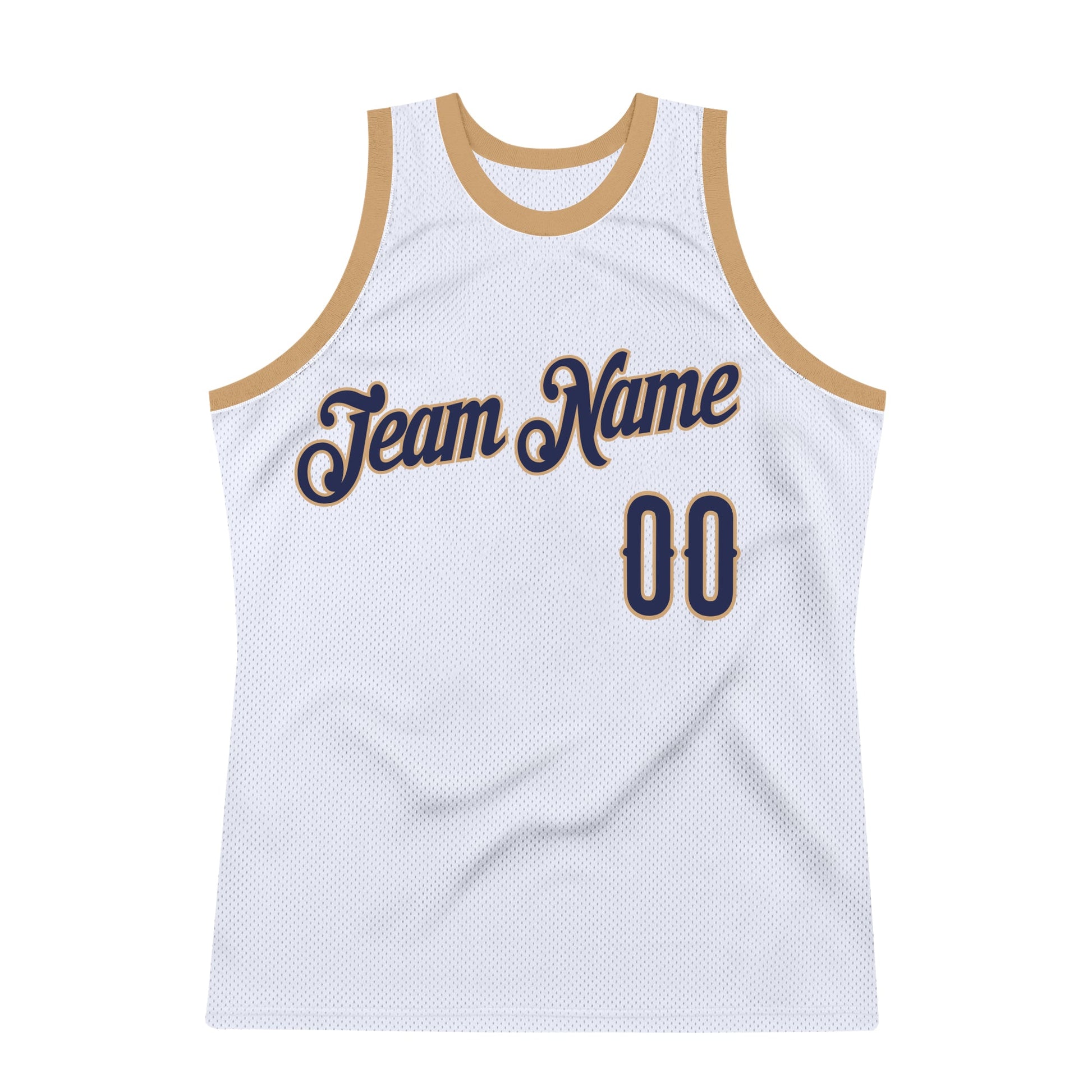 Custom White Navy-Old Gold Authentic Throwback Basketball Jersey view 7