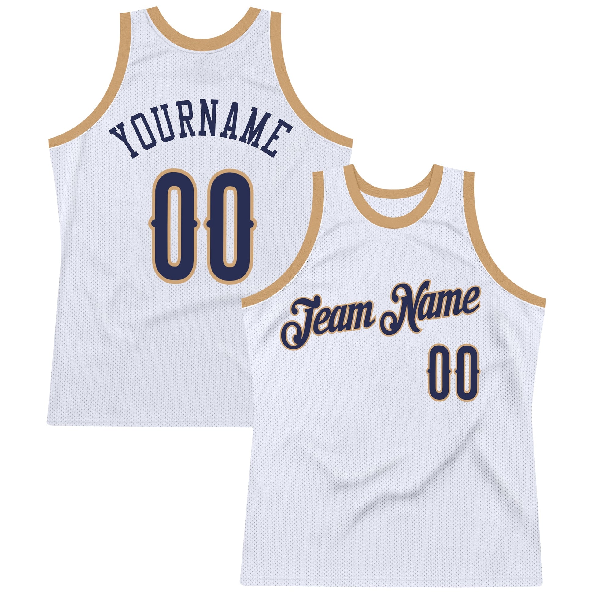 Custom White Navy-Old Gold Authentic Throwback Basketball Jersey - Main View