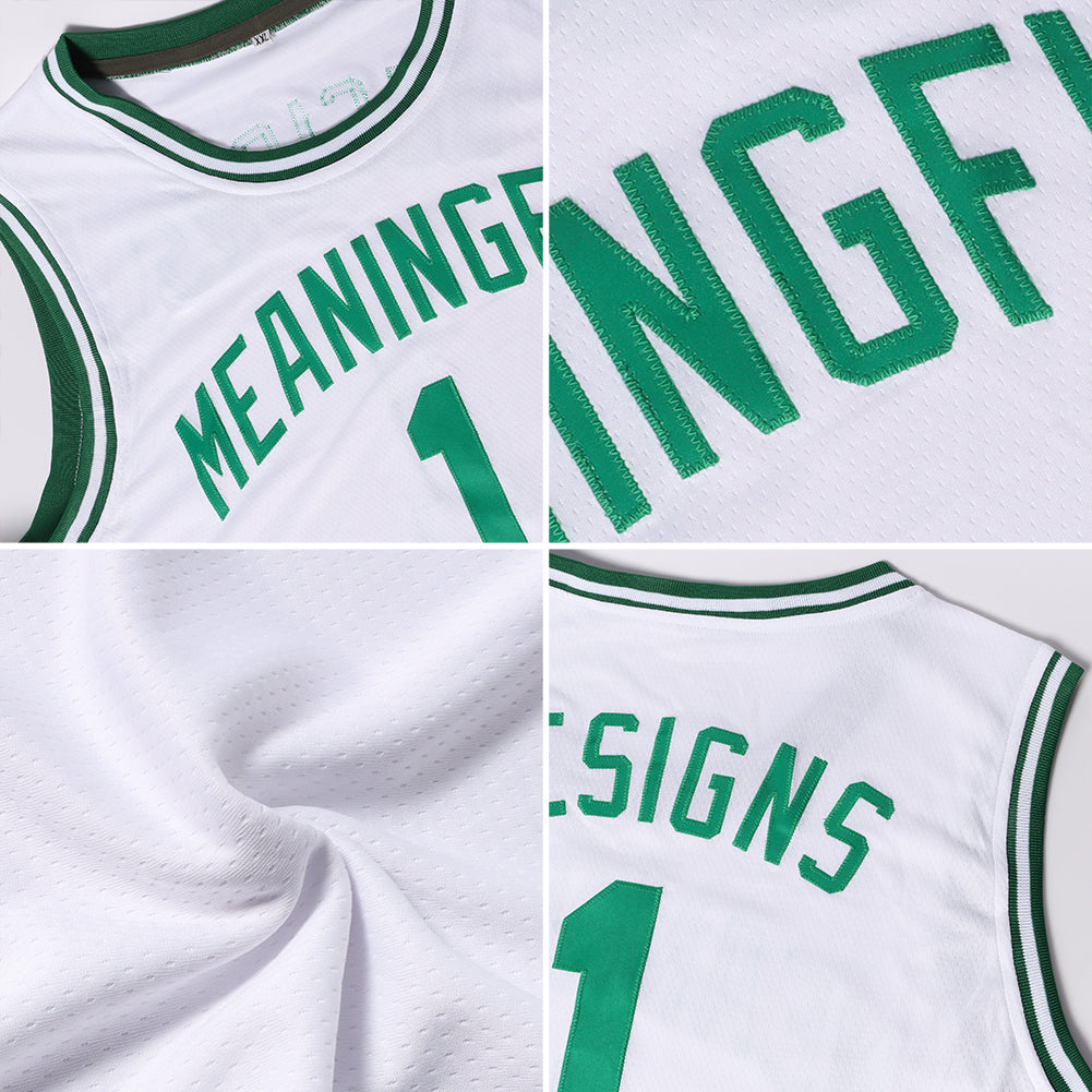 Custom White Hunter Green-Neon Green Authentic Throwback Basketball Jersey view 5
