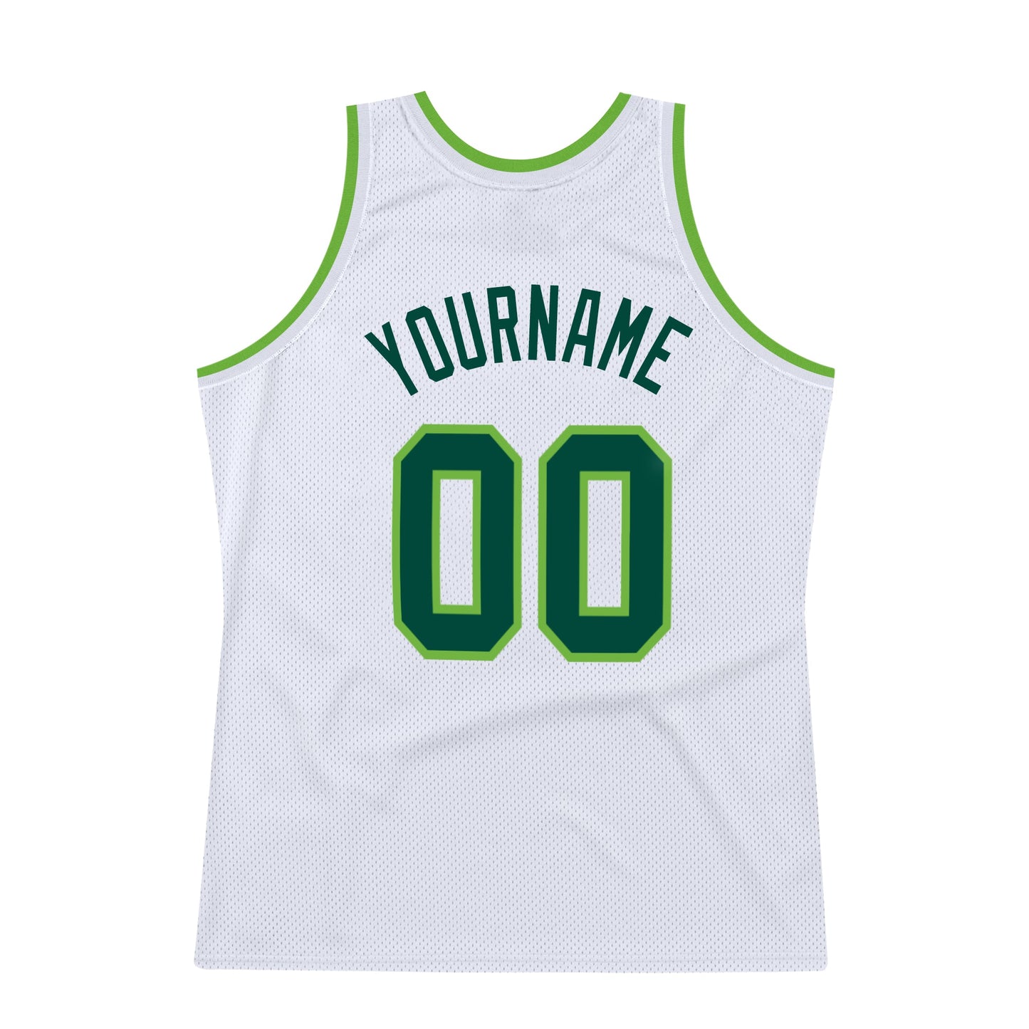 Custom White Hunter Green-Neon Green Authentic Throwback Basketball Jersey view 6