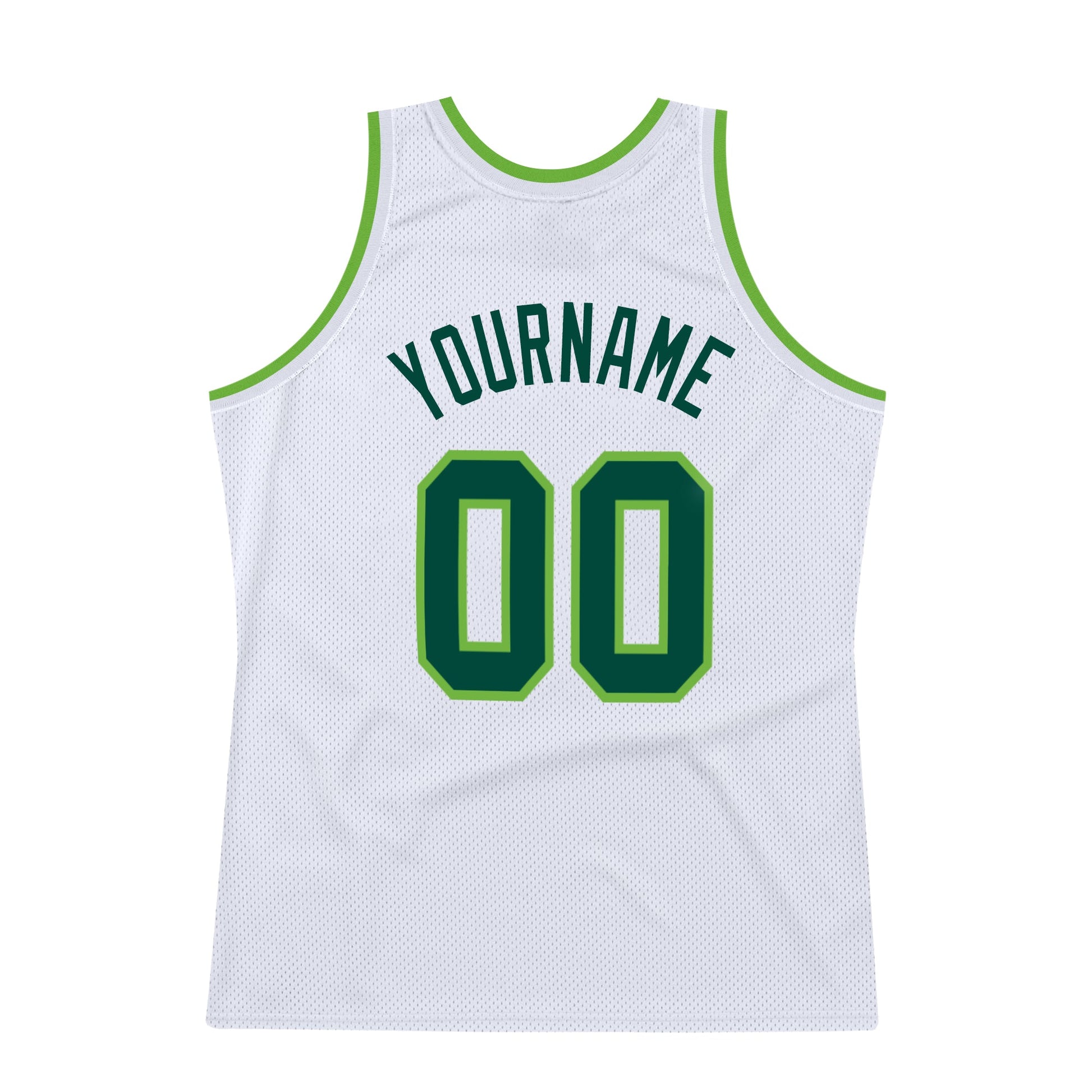 Custom White Hunter Green-Neon Green Authentic Throwback Basketball Jersey view 6