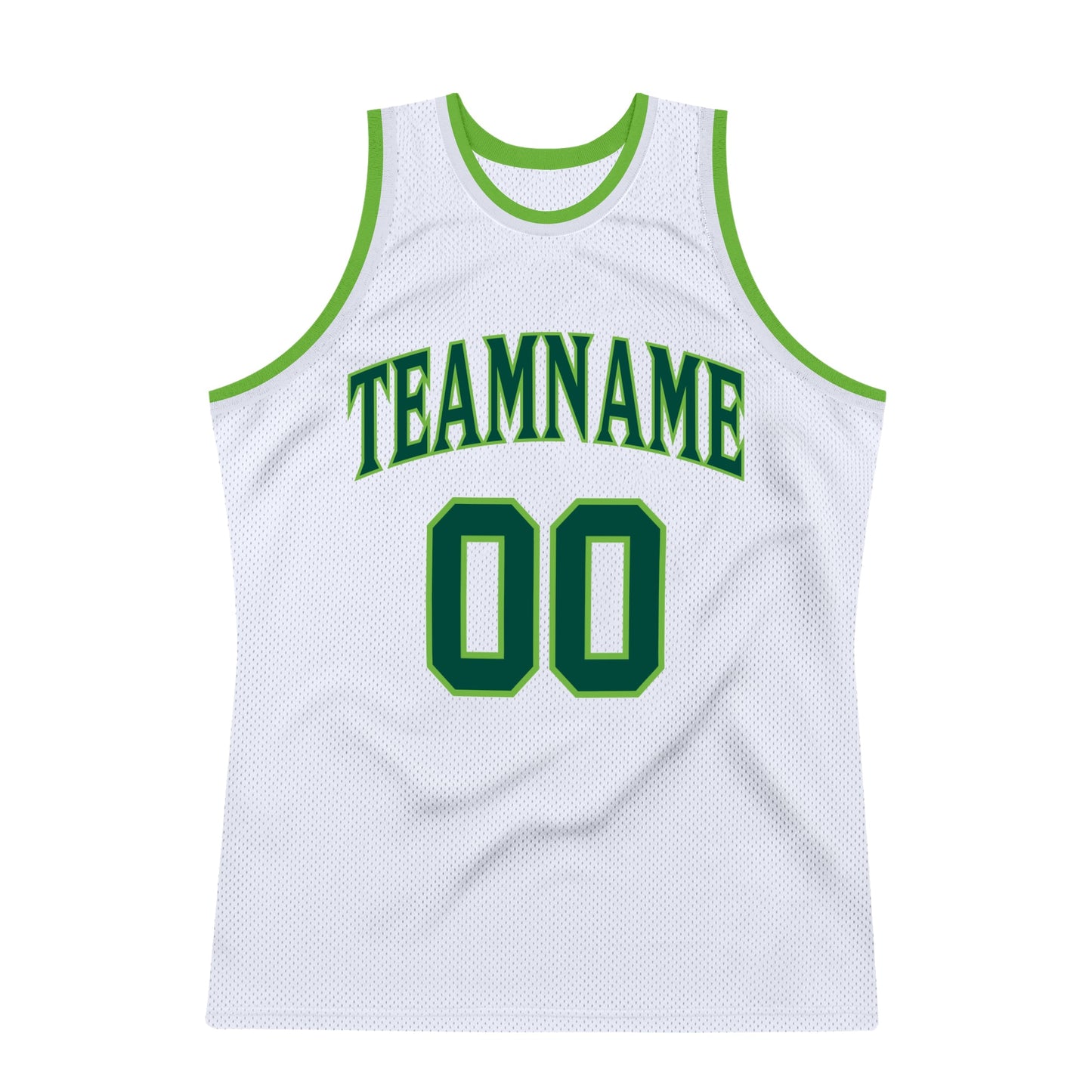 Custom White Hunter Green-Neon Green Authentic Throwback Basketball Jersey view 7