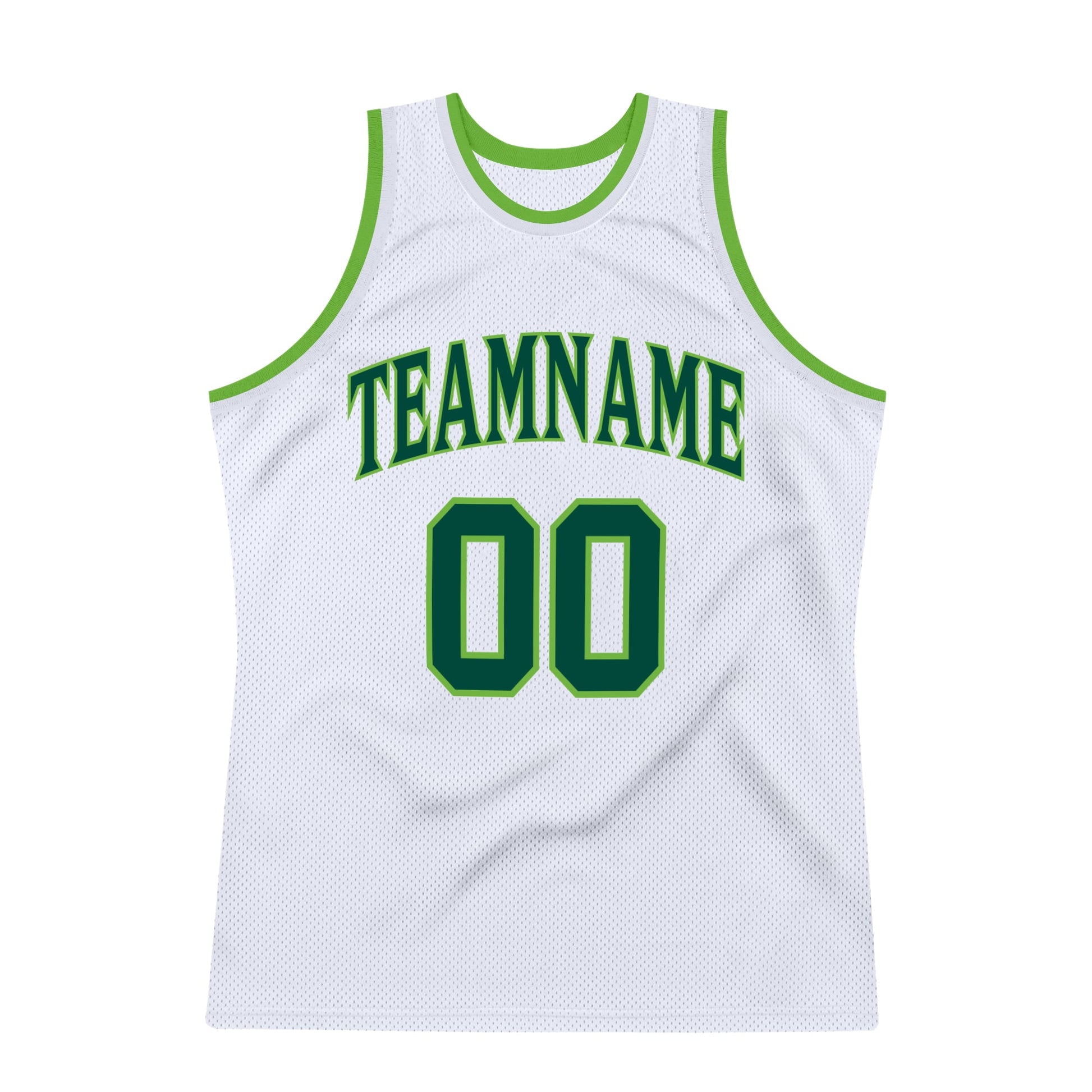 Custom White Hunter Green-Neon Green Authentic Throwback Basketball Jersey view 7